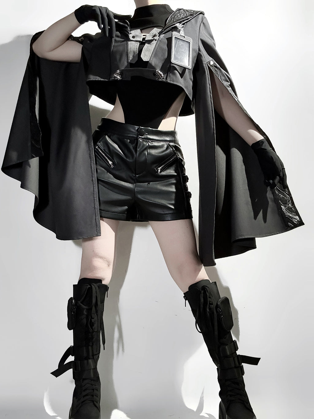 Goth Lolita Cloak Shorts Set Black Tactical Inspired Ensemble