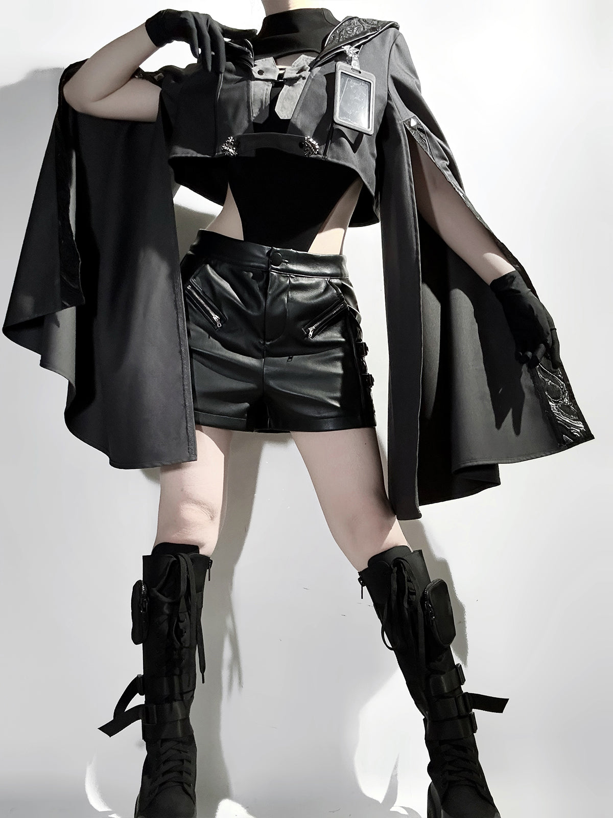 Goth Lolita Cloak Shorts Set Black Tactical Inspired Ensemble