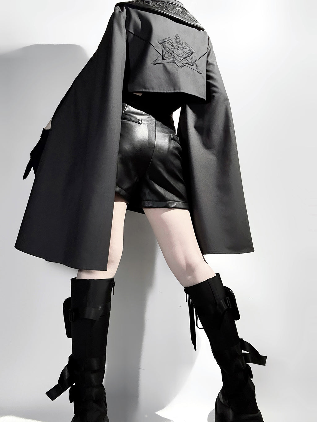 Goth Lolita Cloak Shorts Set Black Tactical Inspired Ensemble