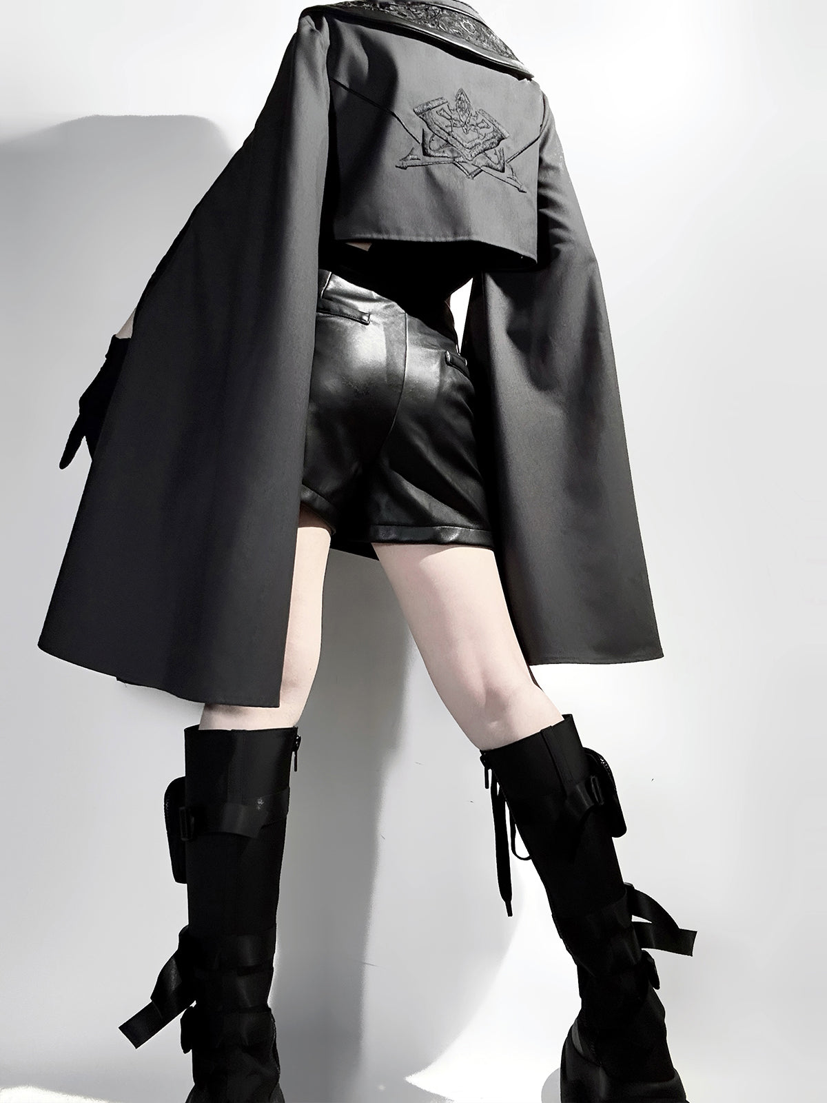 Goth Lolita Cloak Shorts Set Black Tactical Inspired Ensemble