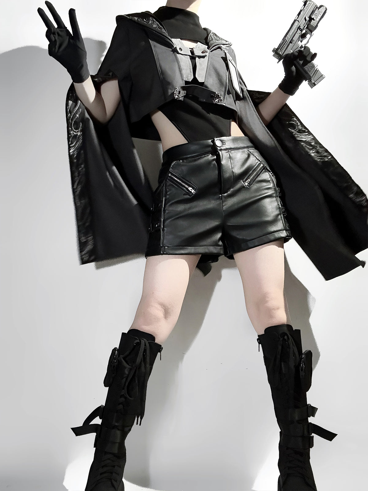 Goth Lolita Cloak Shorts Set Black Tactical Inspired Ensemble
