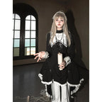Goth Lolita Dark Black Printed Cross Tail Two-piece Set Dress for Halloween