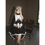 Goth Lolita Dark Black Printed Cross Tail Two-piece Set Dress for Halloween