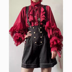 Goth Lolita Dark Gothic Shirt Bat Sleeve Loose Lolita Spring and Autumn Red Black Shirt Blouse