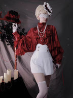 Goth Lolita Dark Gothic Shirt Bat Sleeve Loose Lolita Spring and Autumn Red Black Shirt Blouse