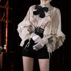 Goth Lolita Dark Gothic Shirt Bat Sleeve Loose Lolita Spring and Autumn White Apricot Silver Shirt Blouse