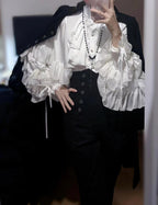 Goth Lolita Dark Gothic Shirt Bat Sleeve Loose Lolita Spring and Autumn White Apricot Silver Shirt Blouse