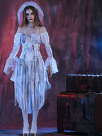 Goth Lolita Dark Vampire Bride Zombie Halloween Cosplay White Dress