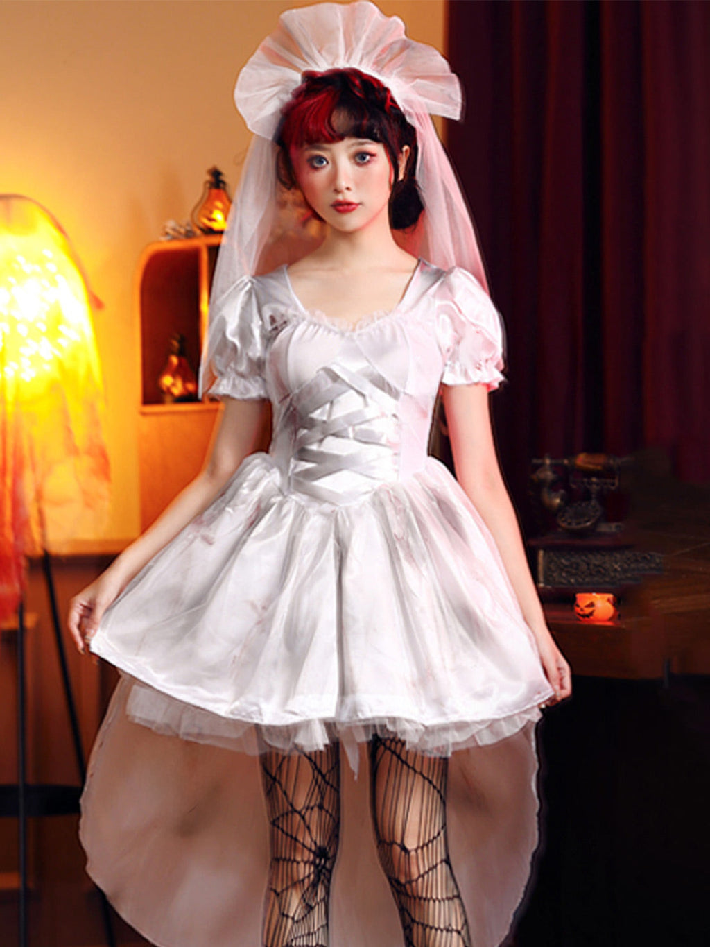 Goth Lolita Dark Vampire Bride Zombie Halloween Cosplay White Dress