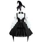 Goth Lolita Dress Girl Magic Dark Black White Wind Daily Dress OP Long Sleeve Strap Skirt Set