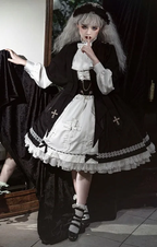 Goth Lolita Dress Holy Academy Prince Skirt Set Black White Cape