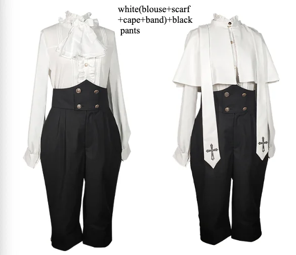 Goth Lolita Dress Holy Academy Prince Skirt Set Black White Cape