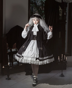 Goth Lolita Dress Holy Academy Prince Skirt Set Black White Cape
