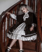 Goth Lolita Dress Holy Academy Prince Skirt Set Black White Cape