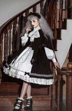 Goth Lolita Dress Holy Academy Prince Skirt Set Black White Cape