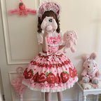 Sweet Lolita Strawberry Pattern Design Red Cute Suspender Princess Short Sleeve Daily Party