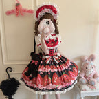 Sweet Lolita Strawberry Pattern Design Red Cute Suspender Princess Short Sleeve Daily Party