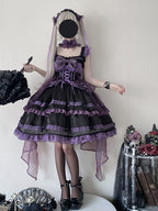 Goth Lolita Prom Dress Purple Lolita Sweet Summer Black Purple Pink Gauze Skirt Tutu Skirt Lace Ruffle Edge