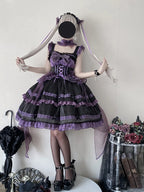 Goth Lolita Prom Dress Purple Lolita Sweet Summer Black Purple Pink Gauze Skirt Tutu Skirt Lace Ruffle Edge