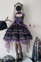 Goth Lolita Prom Dress Purple Lolita Sweet Summer Black Purple Pink Gauze Skirt Tutu Skirt Lace Ruffle Edge