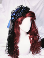Goth Lolita Halloween Hair Accessories: Black and Blue Lace Headpiece