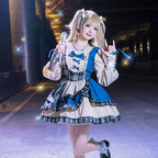 Goth Lolita Jirai Kei Fashion Blue and White Sweet Punk Lolita Denim Dress Lolita Long Sleeve Dress Japanese Idol Clothing
