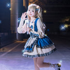 Goth Lolita Jirai Kei Fashion Blue and White Sweet Punk Lolita Denim Dress Lolita Long Sleeve Dress Japanese Idol Clothing