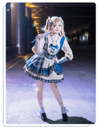 Goth Lolita Jirai Kei Fashion Blue and White Sweet Punk Lolita Denim Dress Lolita Long Sleeve Dress Japanese Idol Clothing