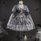 Goth Lolita Lolita Suspender JSK Dress Swan Dance Grey Feather Lolita Outfits Dress Multilayer Cake Dress