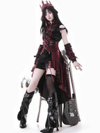 Goth Lolita Punk Velvet Dress Black Set with Corset Detailing  Asymmetric Hem
