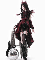 Goth Lolita Punk Velvet Dress Black Set with Corset Detailing  Asymmetric Hem