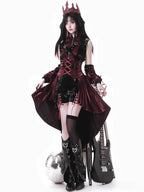 Goth Lolita Punk Velvet Dress Black Set with Corset Detailing  Asymmetric Hem
