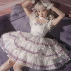 Goth Lolita Purple Sweet Lolita Cute Lolita Skirt Dress Princess JSK Dress Japanese Dark Lace Ruffle Edge Spring Summer