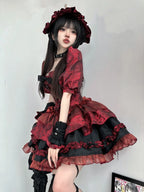 Goth Lolita Red Ballet JSK Lolita Dresses Jacquard Fishbone Bra Skirt Multi-layer Lace Ruffle Strap Lolita Skirt Suit Tutu Skirt Summer