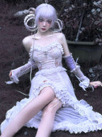 Goth Lolita Pale Lace Dress Silver Sweet Ruffles Dark Fantasy Undertones