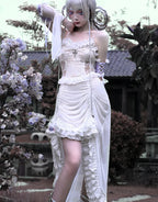 Goth Lolita Pale Lace Dress Silver Sweet Ruffles Dark Fantasy Undertones