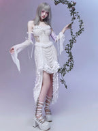 Goth Lolita Pale Lace Dress Silver Sweet Ruffles Dark Fantasy Undertones