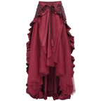 Goth Lolita Red American Victorian Retro Denim Pleated Skirt Ruffle Edge Lace Pirate Skirt