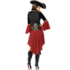 Design Concept：
This black and red Gothic Lolita pirate dress exudes a bold and sexy charm, inspired by the adventurous spirit of a pirate captain. The fitted bodice, flowing skirt, and ruffle accents create a dramatic and elegant silhouette. The outfit includes a matching dress and fishnet stockings, perfect for Halloween, themed parties, cosplay events, or stage performances.