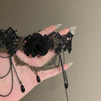 Gothic Black Lace Rose Necklace Lolita Pendant Chocker