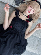 Gothic Black Suspender Dress Daily Dark Classic Simple Lolita Dress Summer