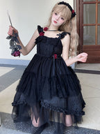 Gothic Black Suspender Dress Daily Dark Classic Simple Lolita Dress Summer