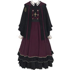 Gothic Dark Pleated Skirt OP Autumn Fake Two-piece Large Skirt Lolita