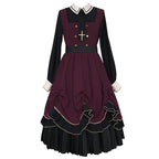 Gothic Dark Pleated Skirt OP Autumn Fake Two-piece Large Skirt Lolita