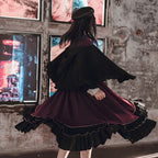 Gothic Dark Pleated Skirt OP Autumn Fake Two-piece Large Skirt Lolita