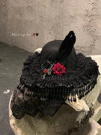 Gothic Dark Witch Hat Lace Veil Headwear Lolita Hair Accessories