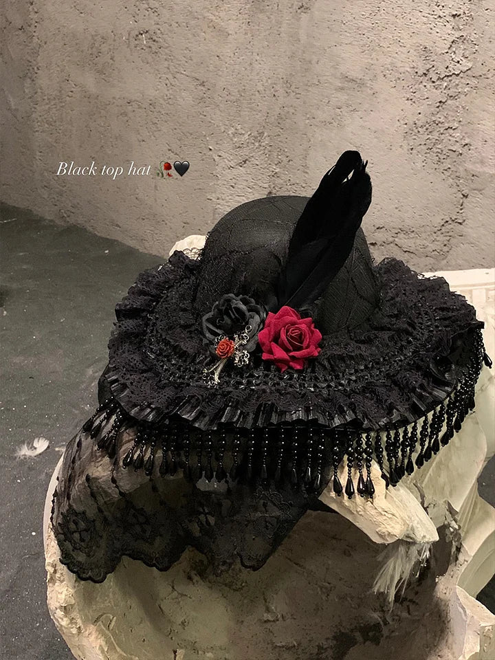 Gothic Dark Witch Hat Lace Veil Headwear Lolita Hair Accessories