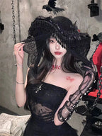 Gothic Dark Witch Hat Lace Veil Headwear Lolita Hair Accessories