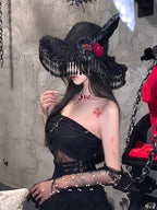 Gothic Dark Witch Hat Lace Veil Headwear Lolita Hair Accessories