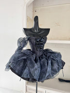 Gothic Ink Painting Gray Lolita Dress Yarn Gauze Short Skirt